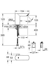 GROHE 36453000 BAU COSMOPOLİTAN E Fotoselli Lavabo Bataryası 1/2'', Çift Su Girişli Ayarlanabilir Sıcaklık Sınırlayıcısı ile