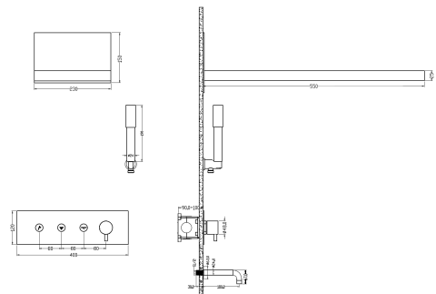BOHEME Fusion Ankastre Banyo Bataryası El Duşu ve Tepe Duşlu Su Çıkış Uçlu Gaga 130-2-GM