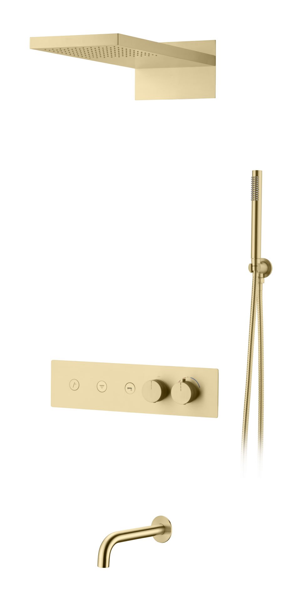 BOHEME Fusion Termostatlı Ankastre Banyo Bataryası El Duşu ve Tepe Duşlu + Su Çıkışlı Gaga 131-2-GM