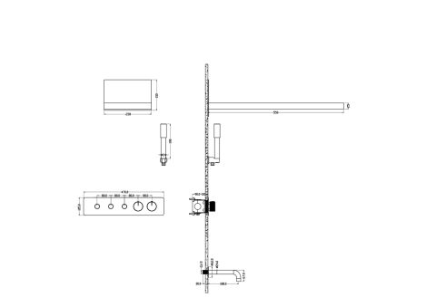 BOHEME Fusion Termostatlı Ankastre Banyo Bataryası El Duşu ve Tepe Duşlu + Su Çıkışlı Gaga 131-2-GM
