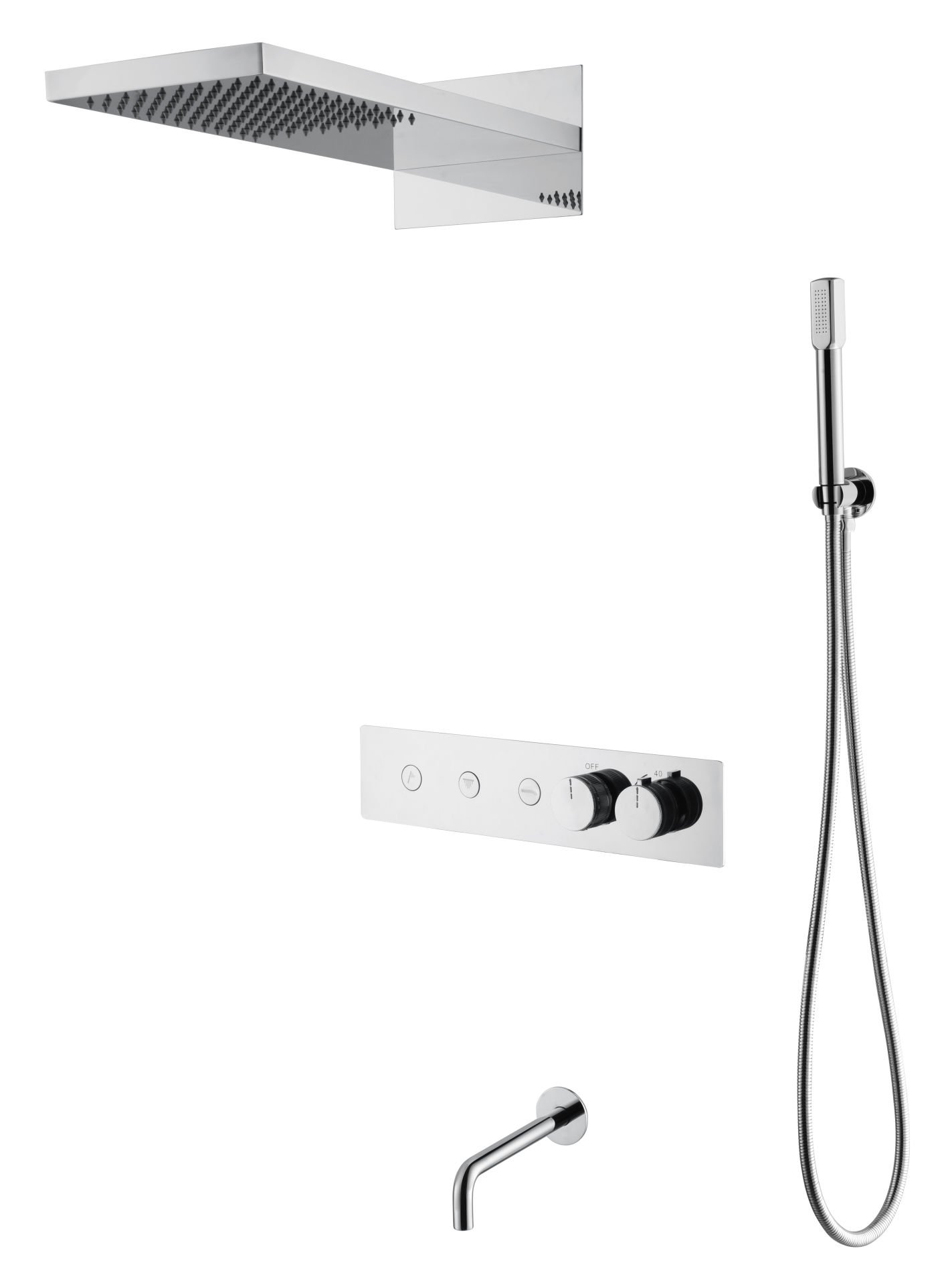BOHEME Fusion Termostatlı Ankastre Banyo Bataryası El Duşu ve Tepe Duşlu + Su Çıkışlı Gaga 131-2-CR