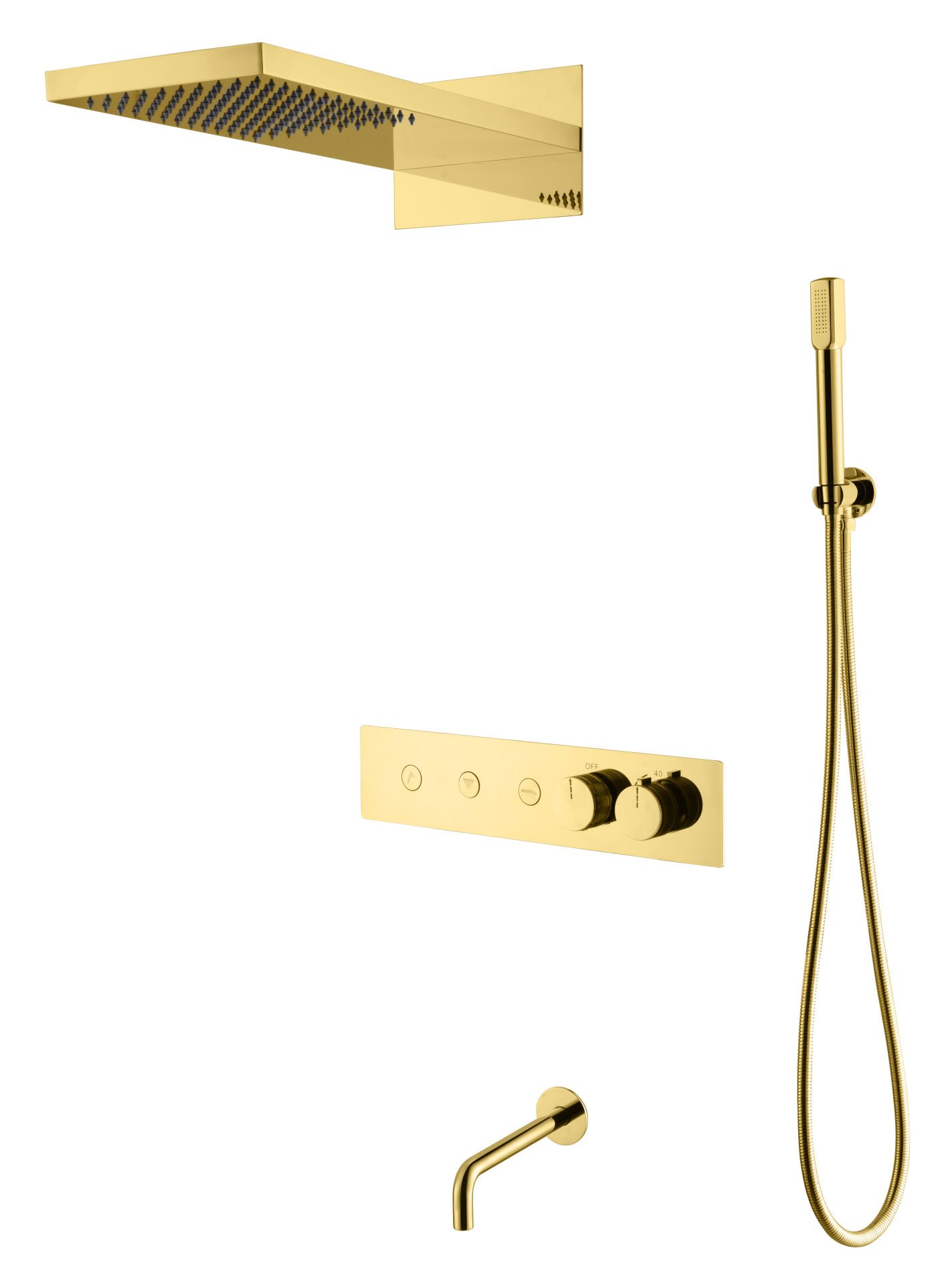 BOHEME Fusion Termostatlı Ankastre Banyo Bataryası El Duşu ve Tepe Duşlu + Su Çıkışlı Gaga 131-2-G