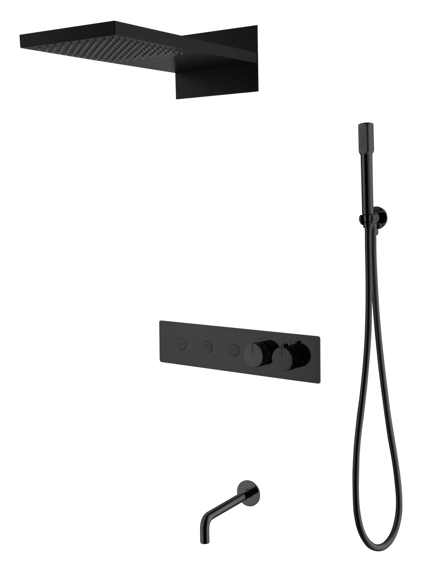 BOHEME Fusion Termostatlı Ankastre Banyo Bataryası El Duşu ve Tepe Duşlu + Su Çıkışlı Gaga 131-2-B
