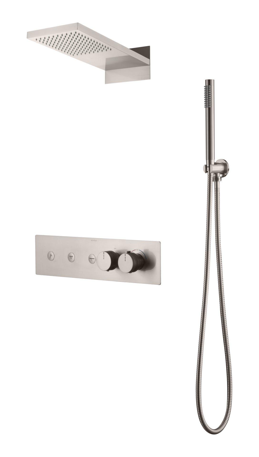 BOHEME Fusion Termostatlı Ankastre Banyo Bataryası El Duşu ve Tepe Duşlu 131-NB
