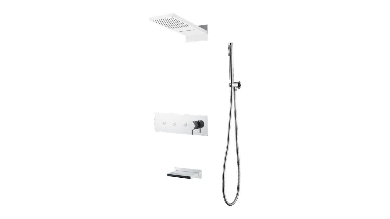 BOHEME Fusion Ankastre Banyo Bataryası El Duşu ve Tepe Duşlu + Su Çıkışlı Şelale 130/2-CR