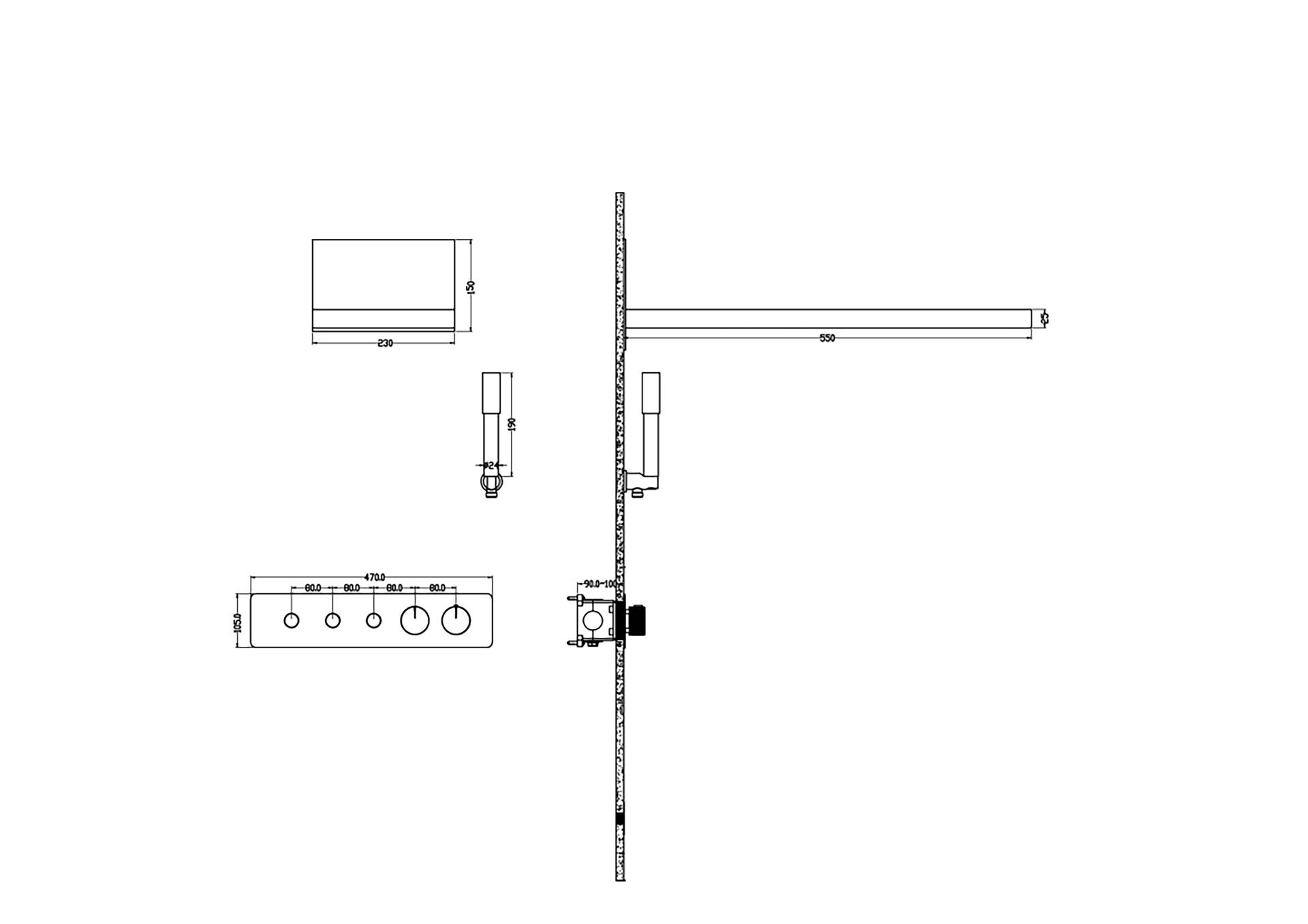 BOHEME Fusion Termostatlı Ankastre Banyo Bataryası El Duşu ve Tepe Duşlu + Su Çıkışlı Şelale 131/2-SGM