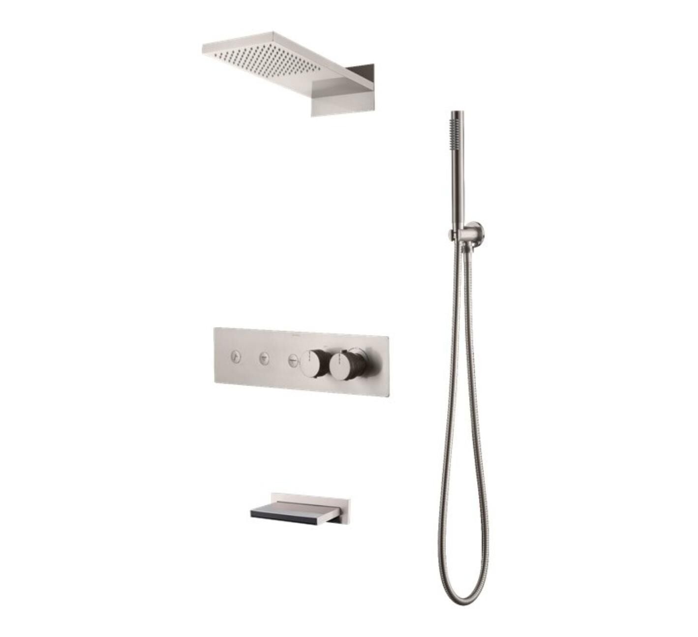 BOHEME Fusion Termostatlı Ankastre Banyo Bataryası El Duşu ve Tepe Duşlu + Su Çıkışlı Şelale 131/2-NB