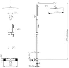 BOHEME Uno Termostatlı Banyo Bataryası El Duşlu ve Tepe Duşlu 468-T-CB
