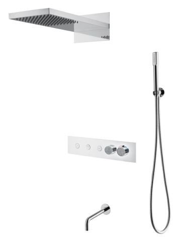 BOHEME Fusion Mermer Termostatlı Ankastre Banyo Bataryası El Duşlu ve Tepe Duşlu Gaga Su Çıkışlı