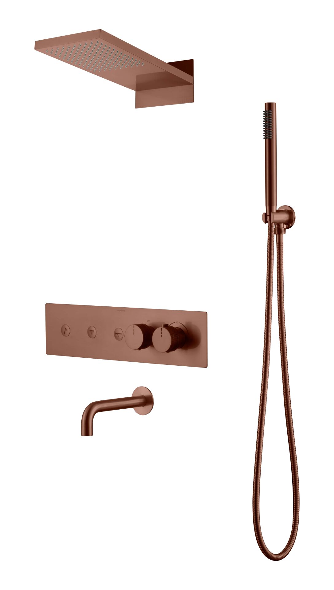 BOHEME Fusion Termostatlı Ankastre Banyo Bataryası El Duşu ve Tepe Duşlu + Su Çıkışlı Gaga 131-2-CB