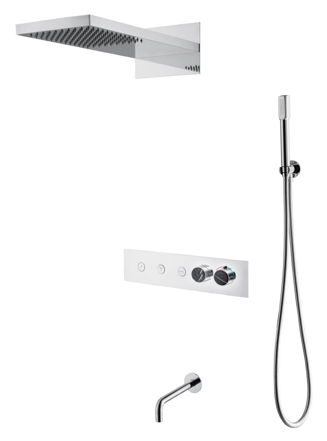 BOHEME Fusion Mermer Termostatlı Ankastre Banyo Bataryası El Duşlu ve Tepe Duşlu Gaga Su Çıkışlı 131-2-CR-NM