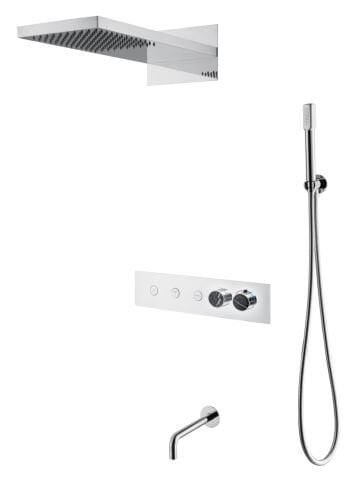 BOHEME Fusion Mermer Termostatlı Ankastre Banyo Bataryası El Duşlu ve Tepe Duşlu Gaga Su Çıkışlı 131-2-CR-NM