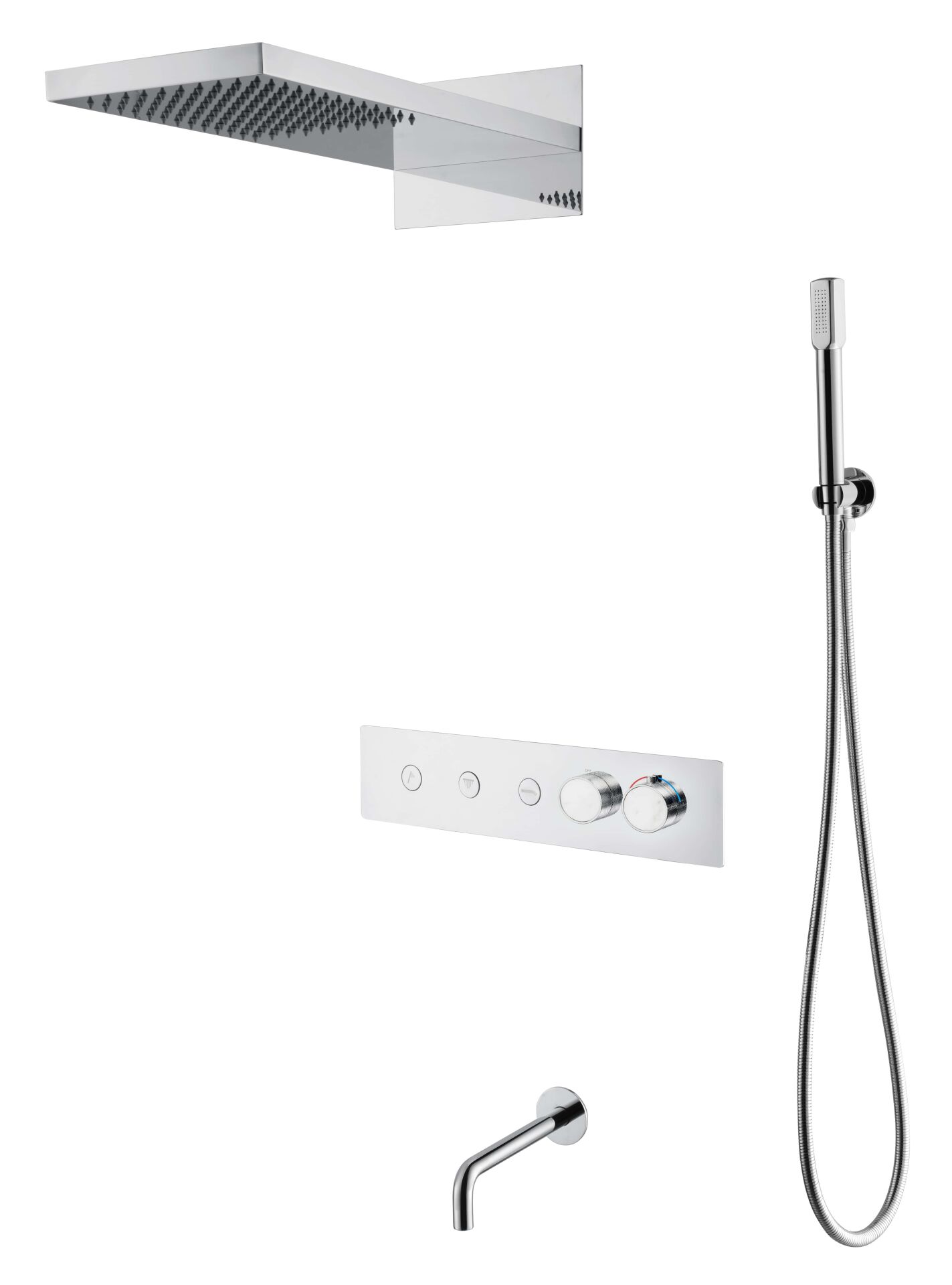 BOHEME Fusion Mermer Termostatlı Ankastre Banyo Bataryası El Duşlu ve Tepe Duşlu Gaga Su Çıkışlı 131-2-CR-BC