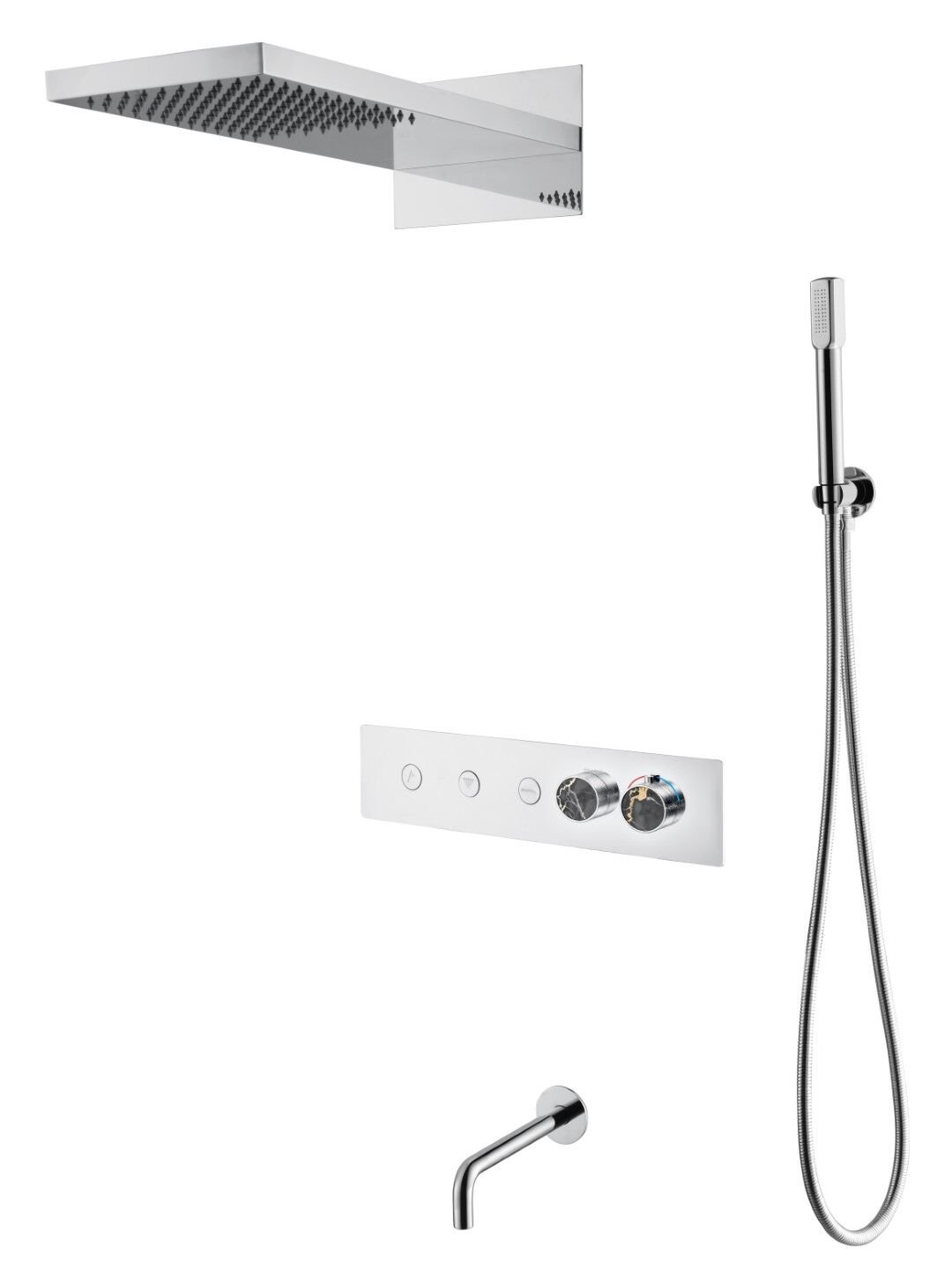 BOHEME Fusion Mermer Termostatlı Ankastre Banyo Bataryası El Duşlu ve Tepe Duşlu Gaga Su Çıkışlı