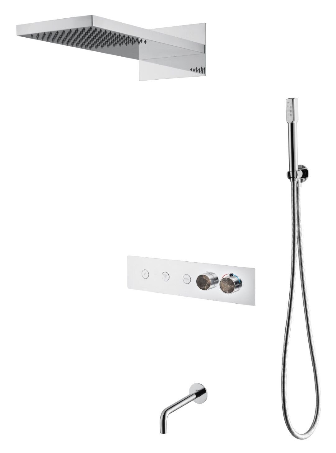 BOHEME Fusion Mermer Termostatlı Ankastre Banyo Bataryası El Duşlu ve Tepe Duşlu Gaga Su Çıkışlı