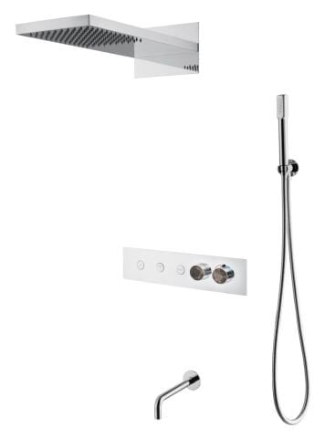 BOHEME Fusion Mermer Termostatlı Ankastre Banyo Bataryası El Duşlu ve Tepe Duşlu Gaga Su Çıkışlı