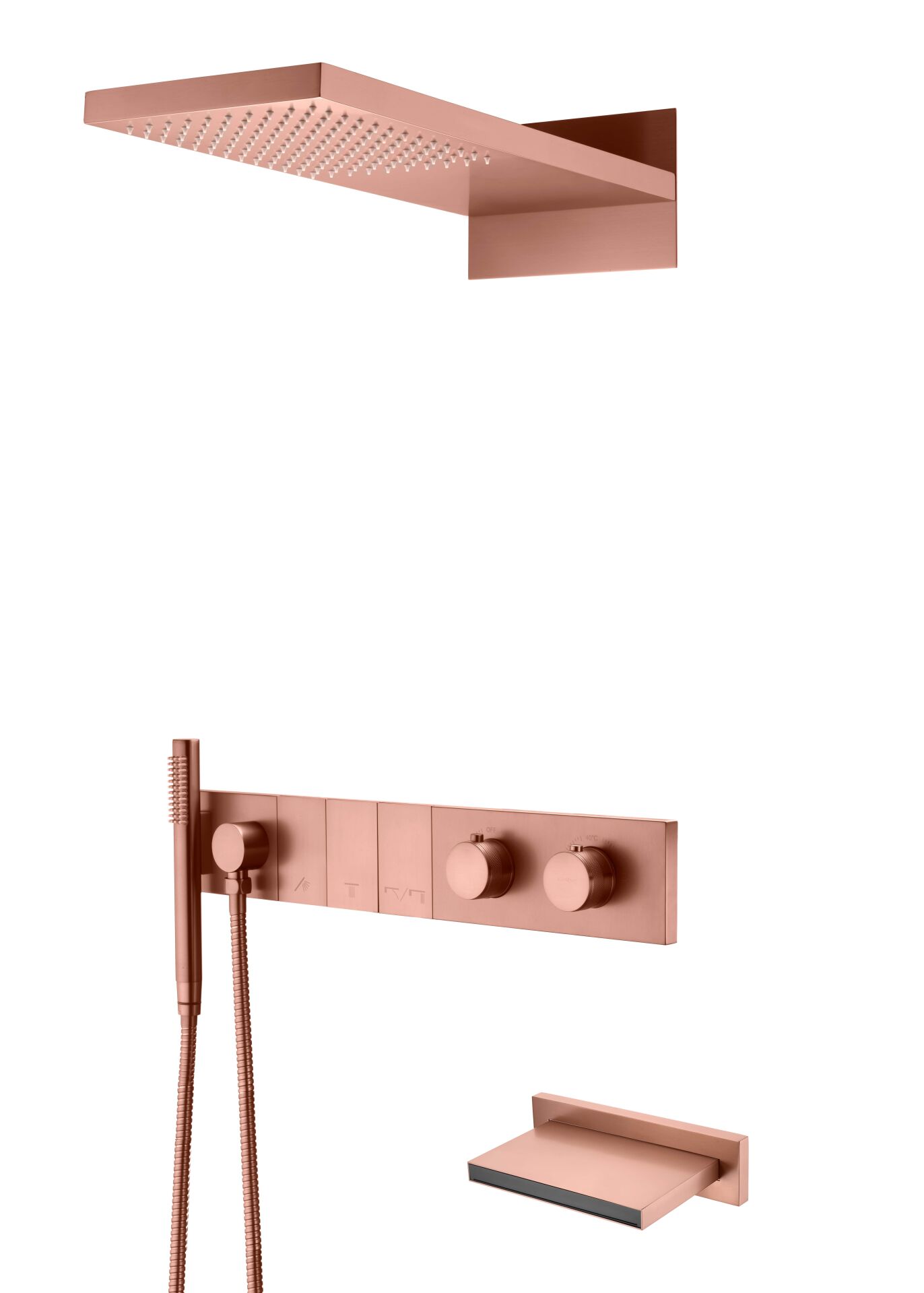 BOHEME Zodiac Termostatlı Ankastre Banyo Bataryası El Duşu ve Tepe Duşlu + Şelale 133-2-CB