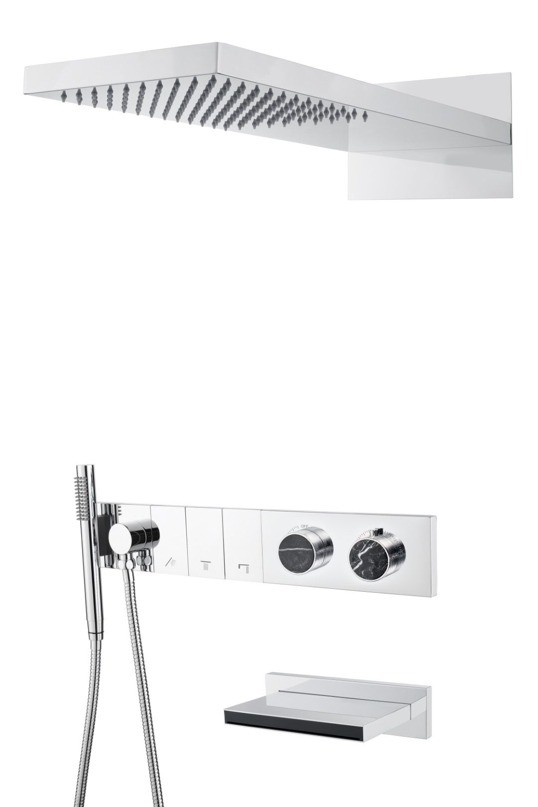 BOHEME Zodiac Mermer Ankastre Termostatlı Banyo Bataryası El Duşlu ve Tepe Duşlu Şelale Su Çıkışlı 133-2-CR-NM