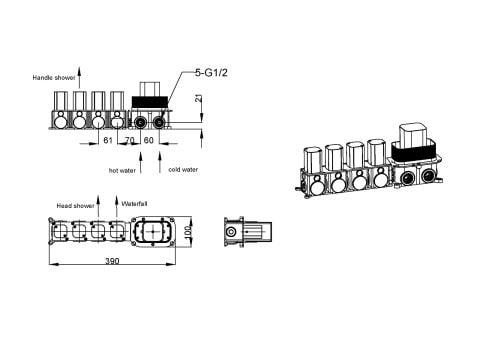 BOHEME Zodiac Ankastre Banyo Bataryası El Duşu ve Tepe Duşlu + Şelale 132-2-CB