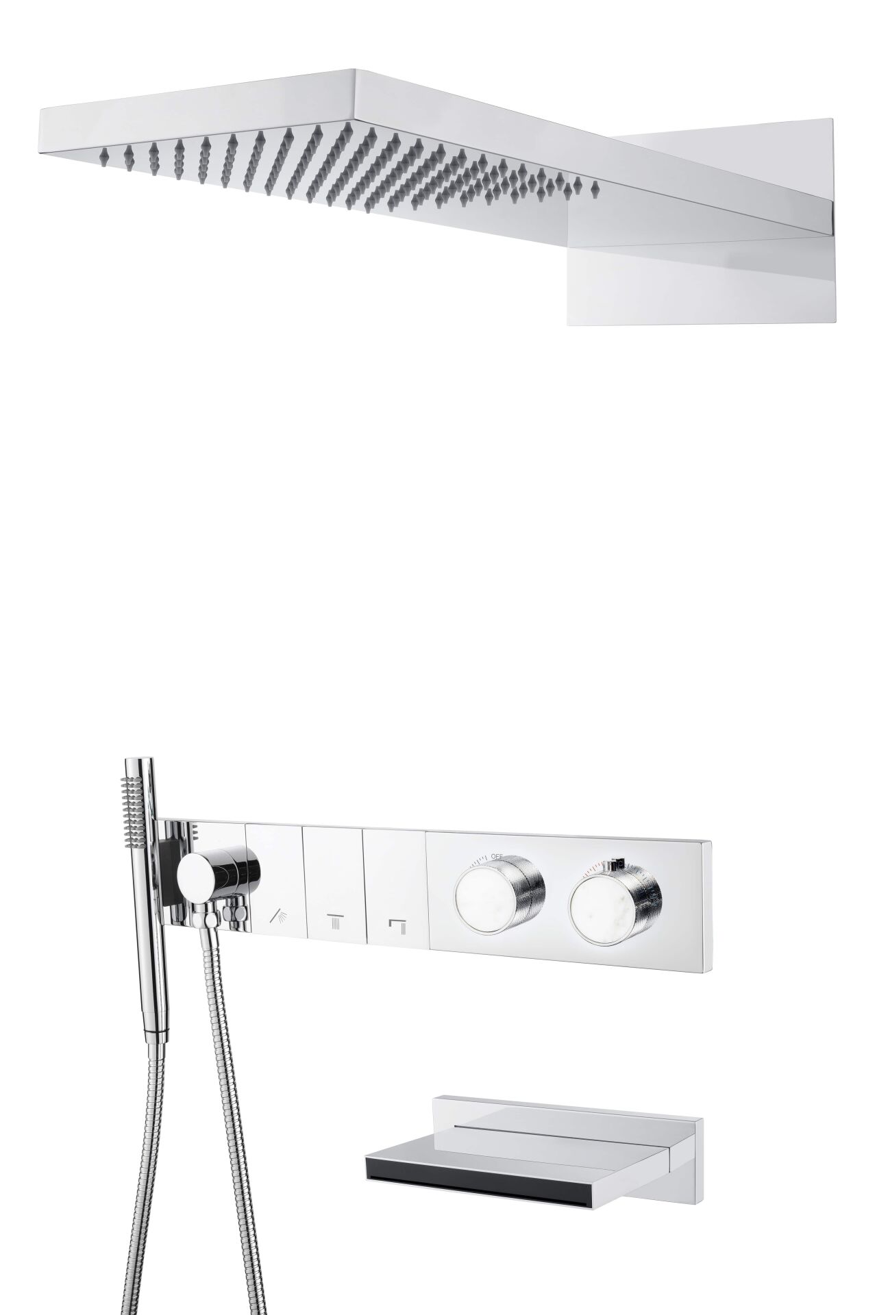 BOHEME Zodiac Mermer Ankastre Termostatlı Banyo Bataryası El Duşlu ve Tepe Duşlu Şelale Su Çıkışlı