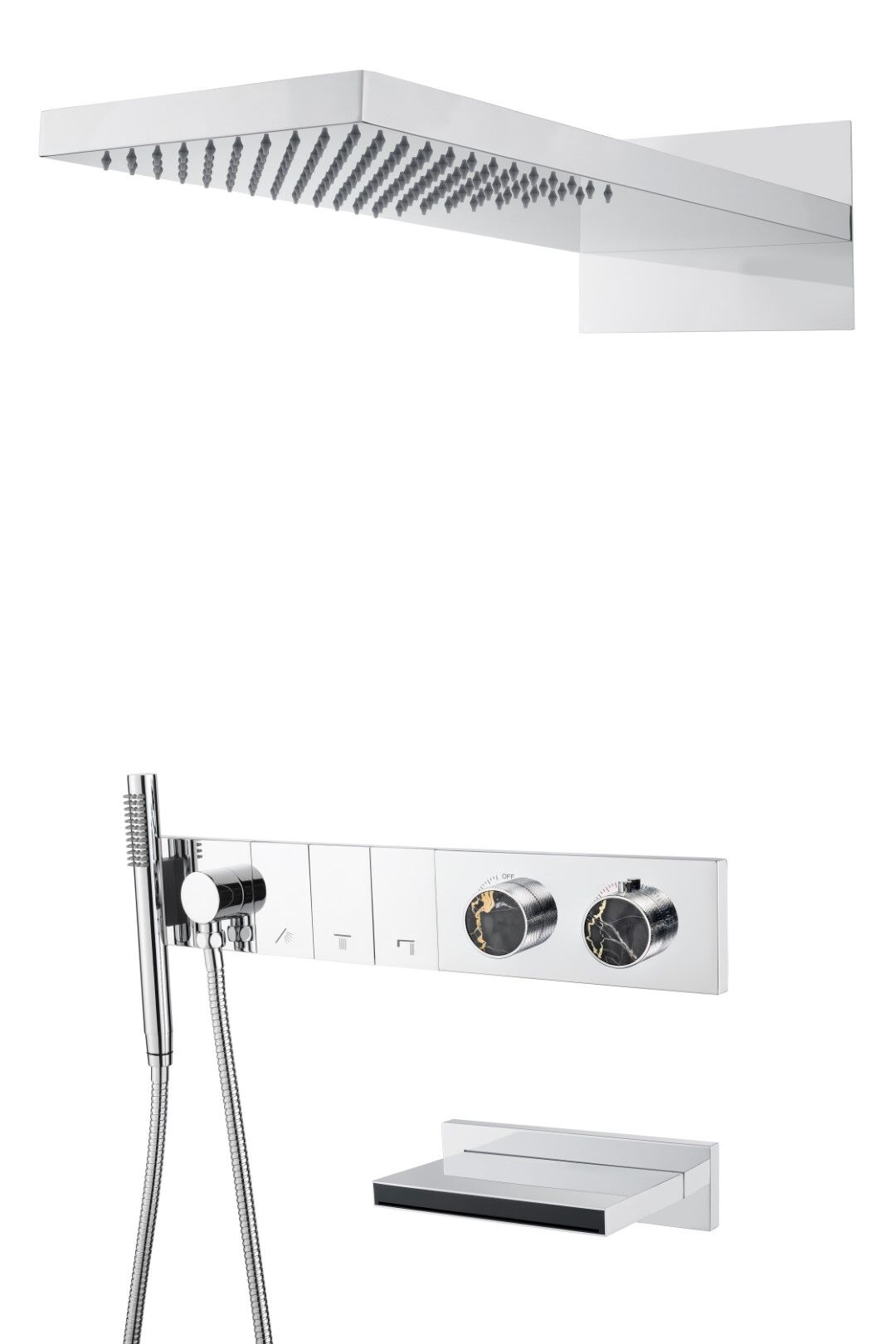 BOHEME Zodiac Mermer Ankastre Termostatlı Banyo Bataryası El Duşlu ve Tepe Duşlu Şelale Su Çıkışlı