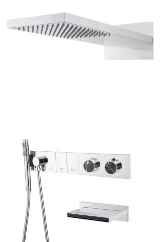 BOHEME Zodiac Mermer Ankastre Termostatlı Banyo Bataryası El Duşlu ve Tepe Duşlu Şelale Su Çıkışlı