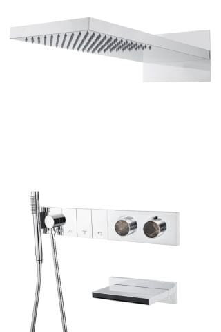 BOHEME Zodiac Mermer Ankastre Termostatlı Banyo Bataryası El Duşlu ve Tepe Duşlu Şelale Su Çıkışlı