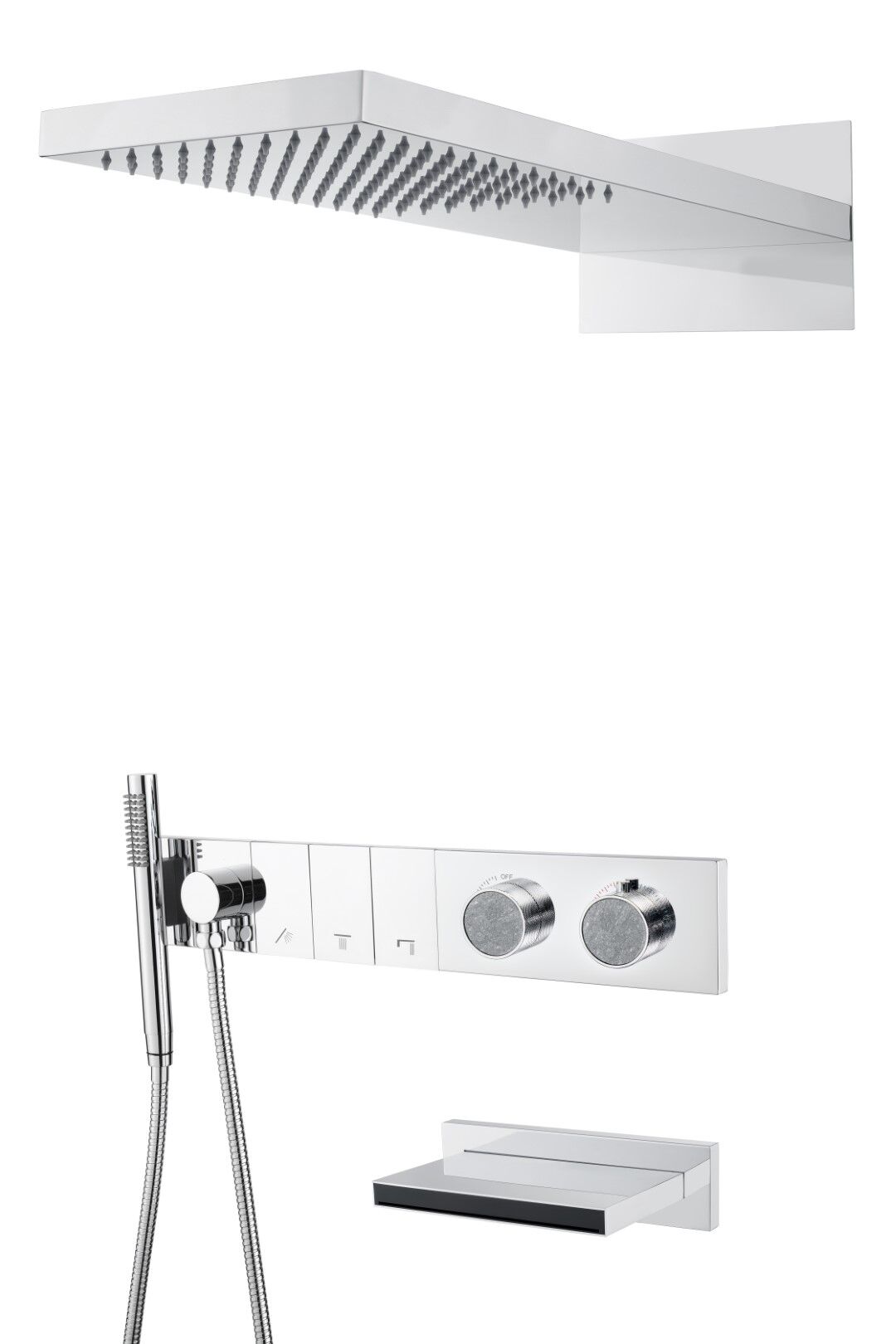 BOHEME Zodiac Mermer Ankastre Termostatlı Banyo Bataryası El Duşlu ve Tepe Duşlu Şelale Su Çıkışlı