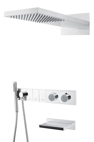 BOHEME Zodiac Mermer Ankastre Termostatlı Banyo Bataryası El Duşlu ve Tepe Duşlu Şelale Su Çıkışlı