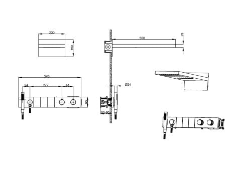 BOHEME Zodiac Termostatlı Ankastre Banyo Bataryası El Duşu ve Tepe Duşlu + Şelale 133-2-CB