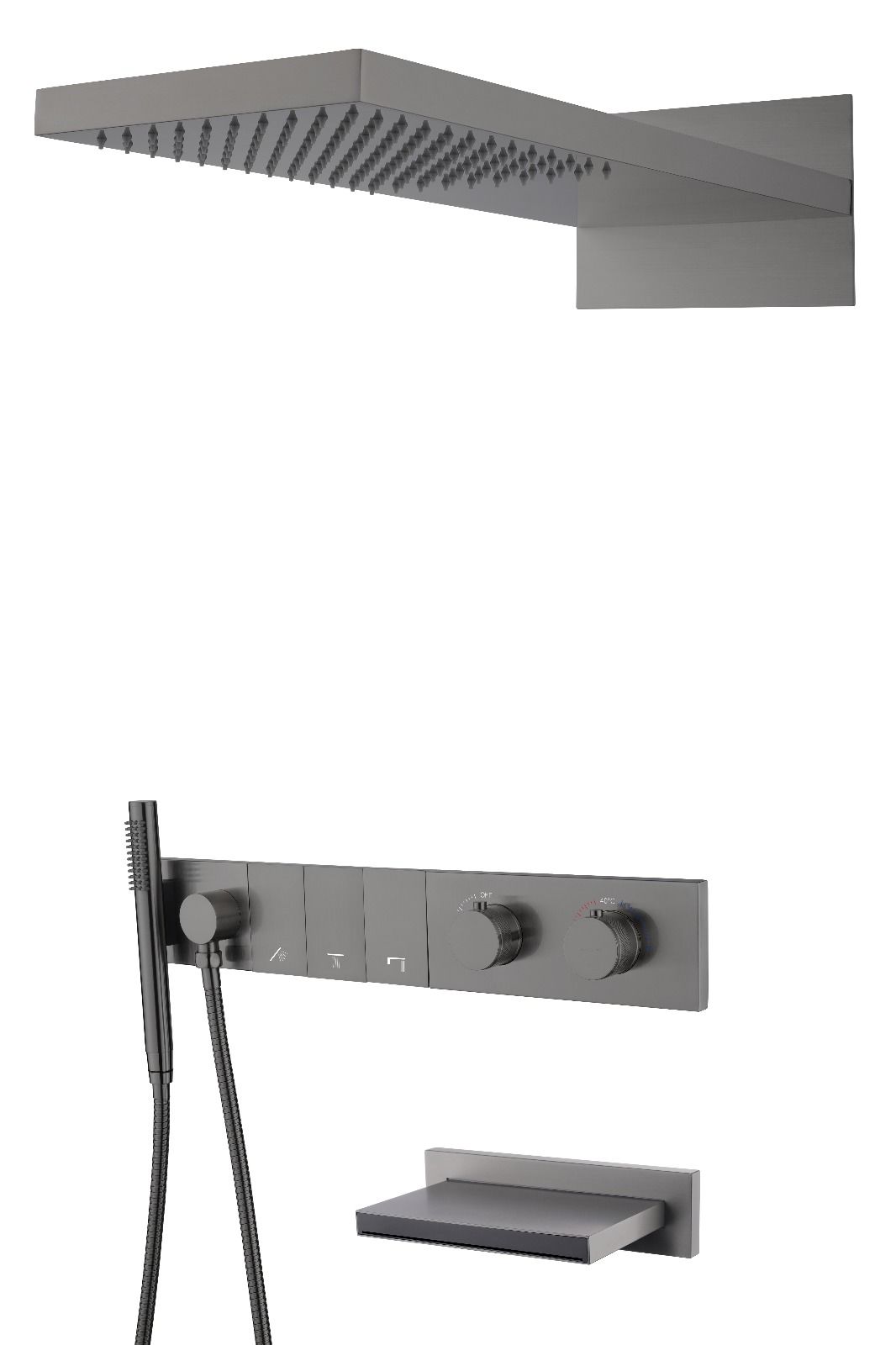 BOHEME Zodiac Termostatlı Ankastre Banyo Bataryası El Duşu ve Tepe Duşlu + Şelale 133-2-GM