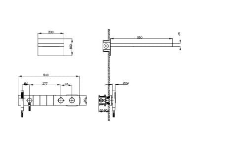 BOHEME Zodiac Termostatlı Ankastre Banyo Bataryası El Duşu ve Tepe Duşlu + Gaga 133/2-SGM