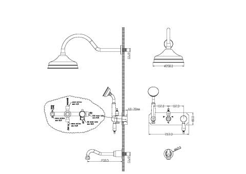 BOHEME Tradizionale Oro Ankastre Banyo Bataryası El Duşu ve Gold Tepe Duşlu (Gagalı)